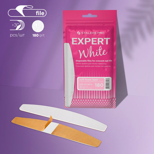 Disposable white files for crescent nail file on a soft foam layer | 180 grit